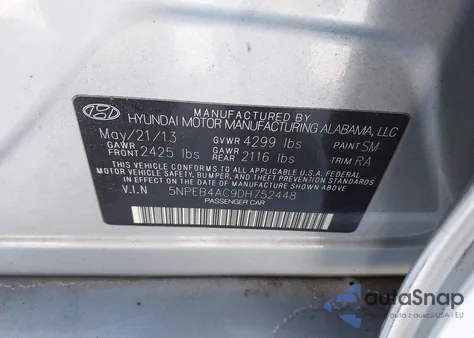 2013 Hyundai Sonata Gls from USA, damaged, VIN 5NPEB4AC9DH752448